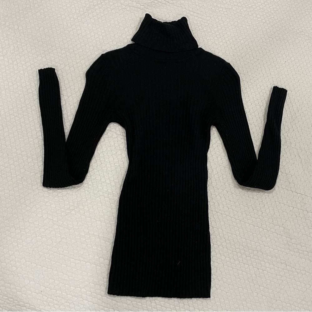 Vintage Express Black Ribbed Merino-blend Turtleneck Sweater (Extra Small) - Picture 3 of 5